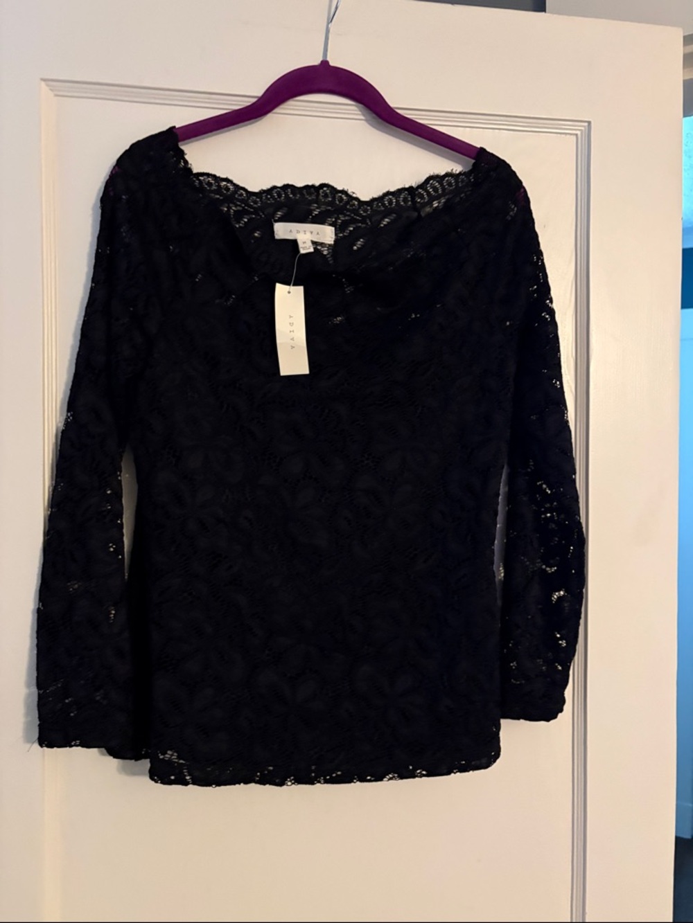 Adiva Black Floral Lace Long Sleeve Top